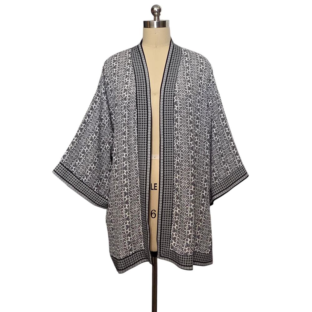 MAX STUDIO Black White Gray Print Kimono Top Shirt Blouse L